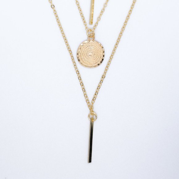 Multi-layered coin and plate drop necklace - Picture 1 of 3